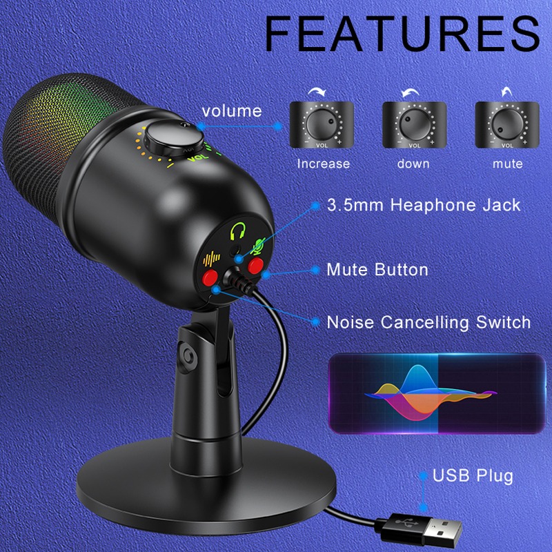 VOXFULL RU416 USB RGB Condenser Microphone - Image 4